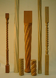 Photograph of some turned components with twists and flutes